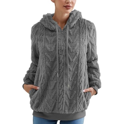 Teddymantel Damen Flauschig, Strickjacke Gefüttert Damen Fleecejacke Damen Winter Flauschig Warm Dicke Langarm Plüschjacke Thermojacke Kapuzenjacke Sweatshirt Hoodie Sweatjacke Mit Kapuze von Mobanna