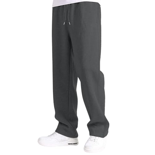 Tracksuit Baggy, Jogginghose Herren Baggy Graue Sweatpants Open Leg Jogger Lang Breite Sporthose Baumwolle Weites Bein Freizeithose Mit Taschen Dunkelgrau XL von Mobanna