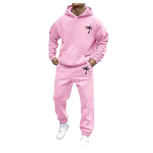 Tracksuit Herren Baggy, Jogginganzug Herren Winter Baggy Trainingsanzug Set - Tracksuit Oversized Hoodie Baggy Jogginghose Männer Y2K Streetwear Sportanzug 2-Teilig Warm Hausanzug Rosa von Mobanna