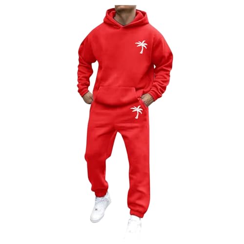 Tracksuit Herren Baggy, Tracksuit Herren Baggy Winter Jogginganzug 2 Teiler - Trainingsanzug Oversized Hoodie Baggy Jogginghose Männer Warm Hausanzug Y2K Streetwear Sportanzug Watermelon Red von Mobanna