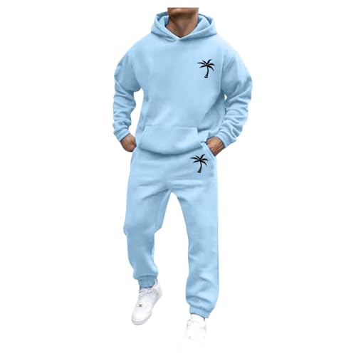 Traningsanzuganzug Herren, Jogginganzug Herren Winter Baggy Trainingsanzug Set - Tracksuit Oversized Hoodie Baggy Jogginghose Männer Y2K Streetwear Sportanzug 2-Teilig Warm Hausanzug Light Blue von Mobanna