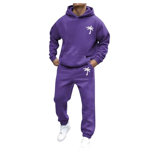 Traningsanzuganzug Herren, Tracksuit Herren Baggy Winter Jogginganzug 2 Teiler - Trainingsanzug Oversized Hoodie Baggy Jogginghose Männer Warm Hausanzug Y2K Streetwear Sportanzug Lila von Mobanna