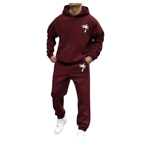 Traningsanzuganzug Herren, Tracksuit Herren Baggy Winter Jogginganzug 2 Teiler - Trainingsanzug Oversized Hoodie Baggy Jogginghose Männer Warm Hausanzug Y2K Streetwear Sportanzug Rot von Mobanna