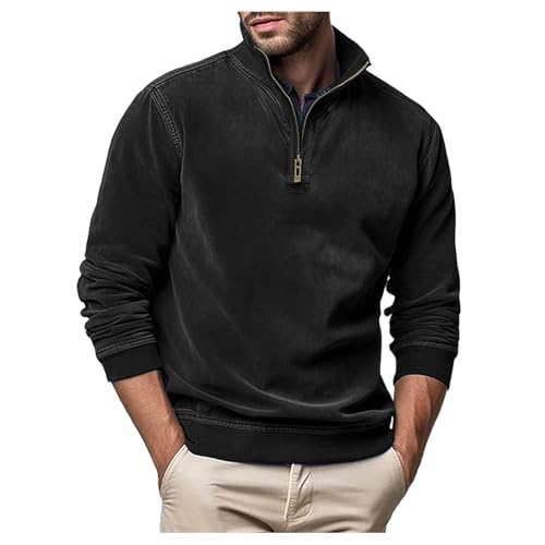 Troyer Arbeitspullover Herren Stehkragen Quarter Zip Fleecepullover - Rollkragenpullover Pullover Strickpullover Winterpullover Sweater Warm Langarmshirt 2024 Cord Sweatshirt Mit Reißverschluss von Mobanna