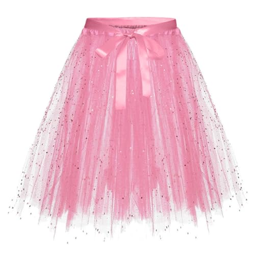 Tüllkleider Für Mädchen, Tüllrock Kinder Mädchen Petticoat Tütü Rock Karneval Kostüm Bunt Tutu Ballettrock Unterrock 80er Jahre Retro Pailletten Tanzkleid 50er Für Halloween Party Rosa von Mobanna