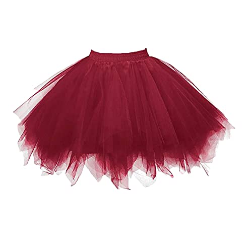 Tüllrock Damen, Tutu Rock Damen Kurz Neon Karneval Tüllrock - 50er Rockabilly Kostüm Puffy Tütü Petticoat Ballett Unterrock Retro Minirock Ballettrock Tanzkleid Ballerina kostüm Rot von Mobanna