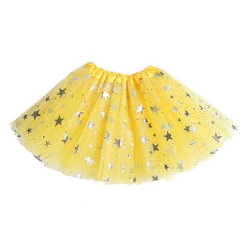 Tüllrock Gold, Tutu Rock Kinder Mädchen Sterne Pailletten Petticoat Tütü Tüllrock Unterrock Karneval Kostüm Bunt Minirock Tanzkleid Ballettrock Für Halloween Party Gelb von Mobanna