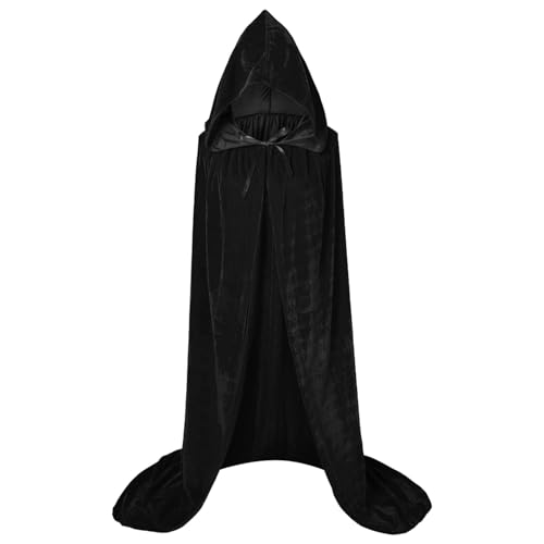 Umhang Mittelalter Damen, Halloween Umhang Damen Herren Mit Kapuze Lange Cape Mittelalter - Kinder Jungen Gruselig Teufel Kostüm Costume Mantel Satin Erwachsene Weihnachten Karneval Schwarz von Mobanna