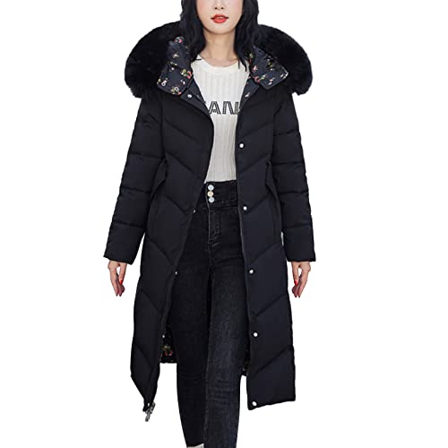 Warehouse Deal, Winterjacke Damen Lang Warm Gefüttert Wintermantel Damen Gefüttert Warme Parka Jacke Flauschige Winterparker Plüschjacke Slim Fit Reißverschluss Übergangsjacke Mit Fellkapuze von Mobanna