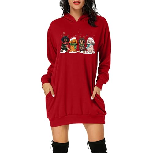 Weihnachtskleid Damen Lustig, Kapuzenpullover Damen 3D Druken Lang Weihnachtskleid - Kapuzenkleid Winter Schöne Hoody Frauen Weihnachtskleider Weihnachtspullover Christmas Hoodie Kleid von Mobanna