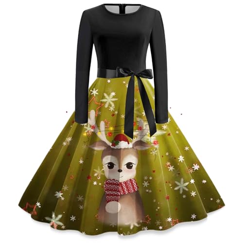 Weihnachtskleider Damen, Weihnachtsoutfit Damen A Linie 3D Druken Weihnachtskleid - Festlich Cocktailkleid Swing Winterkleid Weihnachten Drucken Partykleid Abendkleid Rockabilly Kleid von Mobanna