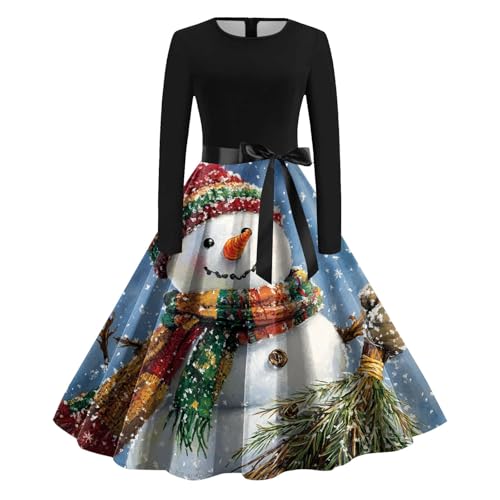 Weihnachtskleider Damen, Weihnachtsoutfit Damen A Linie Langarm Weihnachtskleid - Winterkleid Vintage Abendkleider Weihnachtskleider Rundhals Cocktailkleid Partykleid Weihnachts Kleid von Mobanna