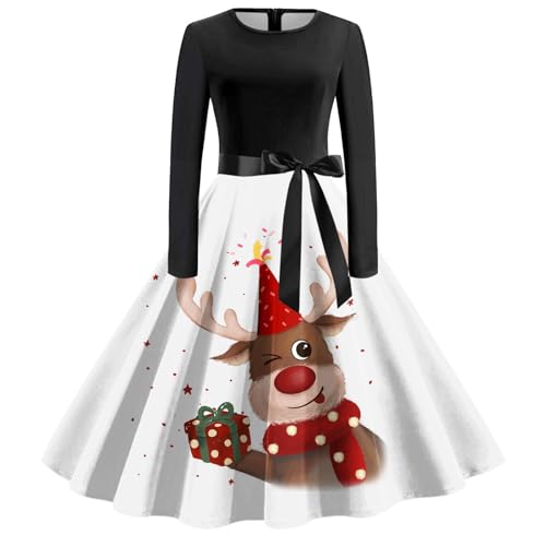 Weihnachtskleider Damen, Weihnachtsoutfit Damen Langarm 3D Druken Weihnachtskleid - Abendkleider Swing Elegantes Kleid Sexy Weihnachts Kostüm Rundhals Cocktailkleid Partykleid Vintage von Mobanna