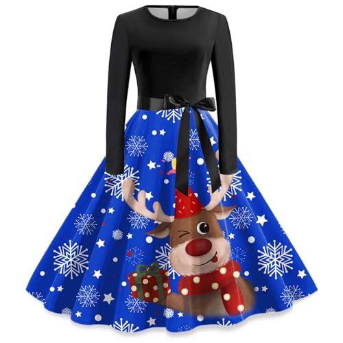 Weihnachtskleider Damen, Weihnachtsoutfit Damen Langarm 3D Druken Weihnachtskleid - Abendkleider Swing Elegantes Kleid Sexy Weihnachts Kostüm Rundhals Cocktailkleid Partykleid Vintage von Mobanna