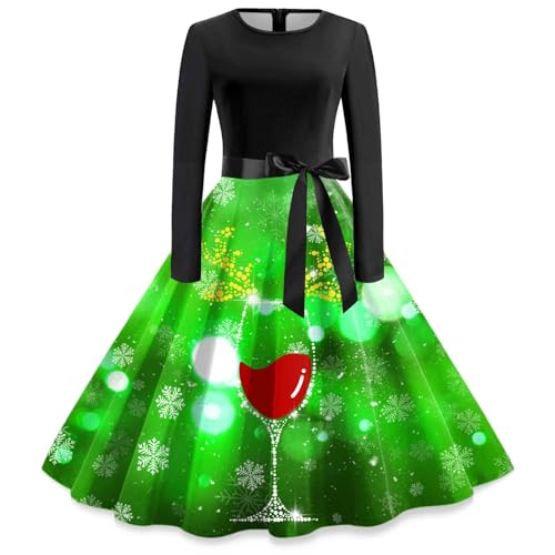 Weihnachtskleidung Damen, Weihnachtsoutfit Damen Lustig A Linie Weihnachtskleid - Cocktailkleid Schöne Abendkleider Swing Weihnachten Motiv Weihnachtskleider Vintage Rockabilly Kleider von Mobanna