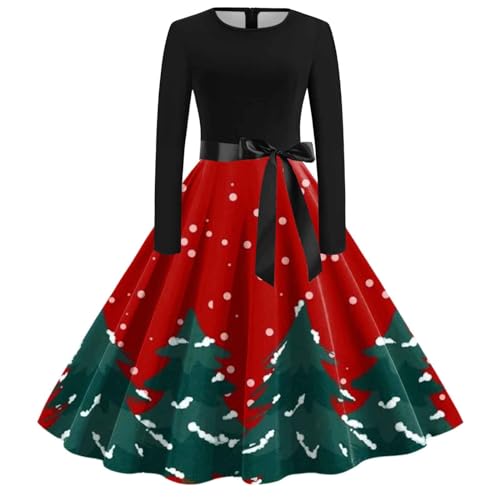 Weihnachtsoutfit Damen, Weihnachtskleid Damen Langarm Lustig Weihnachtsoutfit - Rockabilly Kleider Festlich Weihnachts Kleidung Xmas Swing A Linie Cocktaikleid Winter Kleid Festliche von Mobanna