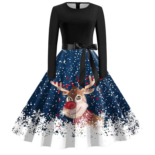 Weihnachtspullover Damen Lustig, Weihnachtsoutfit Damen 3D Druken Lustig Rockabilly Kleider - Weihnachts Kostüm Schöne Abendkleider Weihnachtskleid Weihnachten Motiv Weihnachtskleider Vintage von Mobanna