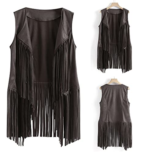 Weste Fasching Damen, Hippie Weste Damen Mit Fransen Fransenweste Fransenjacke Cowboy Karneval Kostüm Kurz Sommer Dünne Fringe Jacke Westen Faux Wildleder Vintage Lange Quasten Gilet von Mobanna