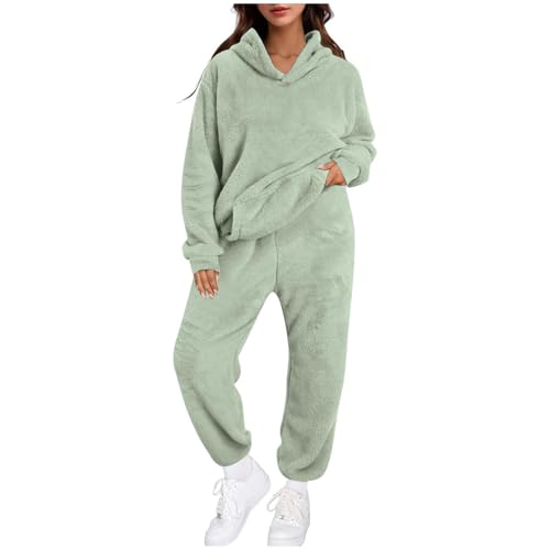 Winter Schlafanzug Damen Warm, Schlafanzug Damen Winter Kuschelig Pyjama Damen Warm Fleece Jumpsuit Teenager Jogginganzug Teddyfleece Flauschig Homewear Kuschelanzug Set Freizeitanzug Pjs Nachtwäsche von Mobanna