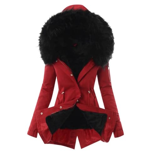 Wintermantel Damen Warm, Winterjacke Daunen Damen Winterjacke Damen Warme Gefüttert Wintermantel Outdoor Lässig Herbstjacke Plüschjacke Parka Jacke Mantel Kurze Mit Fellkapuze Steppjacke von Mobanna