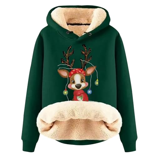 Winterpullover Damen Warm, Weihnachts Hoodie Damen Gefüttert 3D Druck Kapuzenpullover - Weihnachtspulli Warm Kapuzenshirt Sherpa Fleecepullover Thermo Outdoor Hoodies Sweatshirt von Mobanna