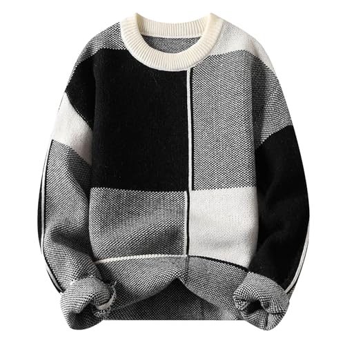 Winterpullover Herren Warm, Sweatshirt Für Herren Rundhals Strick Ohne Kapuze Pulli - Knitted Herrenpullover Zopfmuster Sweater Strickpullover Oversize Langarm Gestreifte Strickpulli 4XL von Mobanna