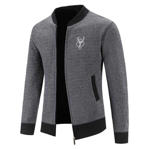 Wollfleece Jacke Herren, Herren Strickjacke Wolle Fleece Jacke Herren Winter Sakko Trachtenjacke - Herrenjacke Winterjacken Strick Fleecejacke Sweatjacke Gestrickt Cardigan Wintermantel von Mobanna