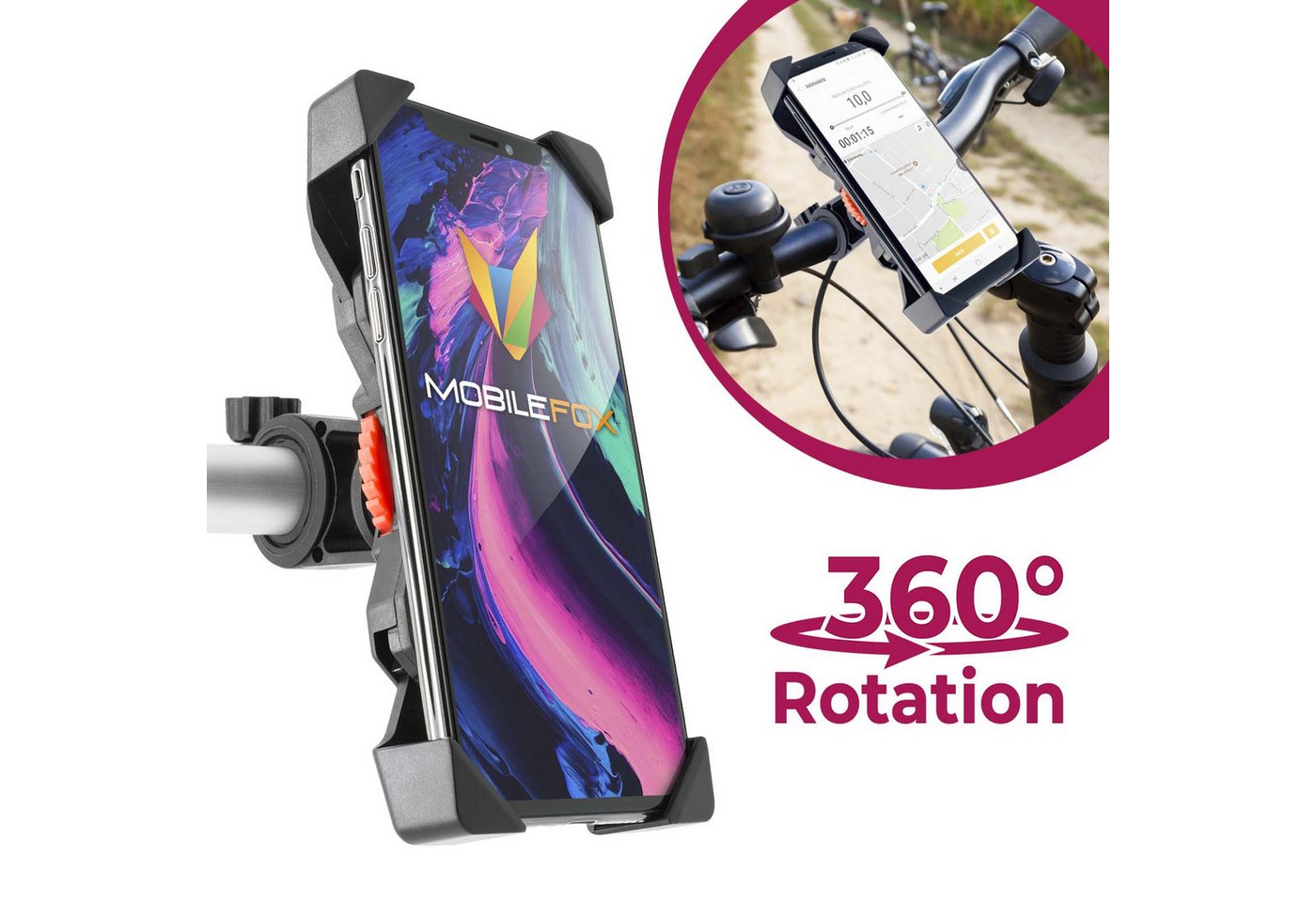 Mobilefox 360° Fahrrad Lenker Handy Halterung Halter Verstellbar Universal Smartphone-Halterung Mobilefox 360° Fahrrad Lenker Handy Halterung Halter Verstellbar Universal Smartphone-Halterung von Mobilefox