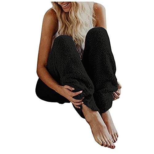 Fleecehose Damen Warm Winter Lang Haushose Pyjamahose Flauschig Thermohose Gefüttert Sport Plüsch Teddy Fleece Winterhose Fitness Sport Hosen Leggings Freizeithose Yogahose von Modaworld