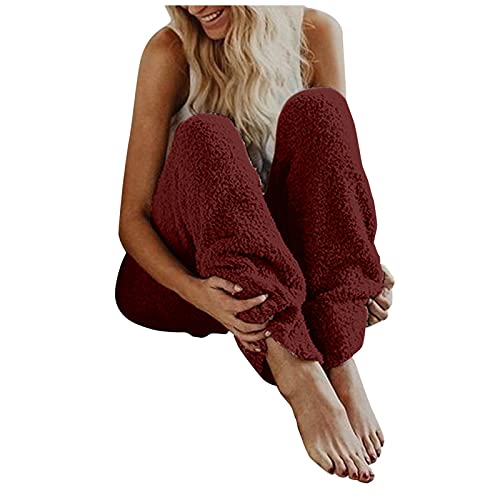 Fleecehose Damen Warm Winter Lang Haushose Pyjamahose Flauschig Thermohose Gefüttert Sport Plüsch Teddy Fleece Winterhose Fitness Sport Hosen Leggings Freizeithose Yogahose von Modaworld