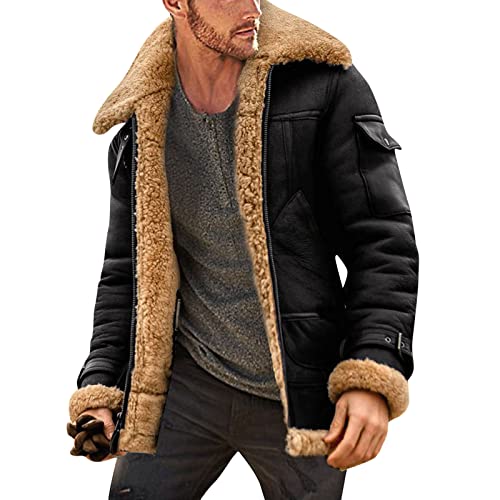 Lederjacken Herren Mantel Echtes Leder Stehkragen Motorrad Militär Fliegerjacke Bomberjacke Gefüttert Blouson Motorradjacke Winterjacke Übergangsjacke Vintage Warm Wasserdicht Jacke Windbreaker von Modaworld