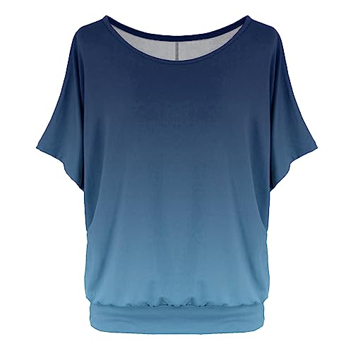 Modaworld Bluse Damen Tunika Fledermaus Batwing Bluse Chiffonbluse Fledermausärmel Kurzarm Rundhals mit breitem Bund Kurzarm T-Shirt Rundhals Stretch Oberteile von Modaworld