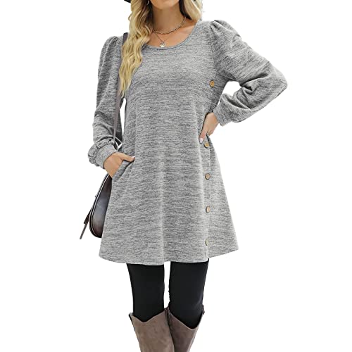 Modaworld Damen Pulloverkleid Winter Freizeitkleid Einfarbig Rundhals Langarm Herbstkleid Casual Elegante Minikleid Tunika Kleid mit Taschen und Knöpfe Shirtkleid Freizeitkleid Modaworld Damen Pulloverkleid Winter Freizeitkleid Einfarbig Rundhals Langarm Herbstkleid Casual Elegante Minikleid Tunika Kleid mit Taschen und Knöpfe Shirtkleid Freizeitkleid von Modaworld