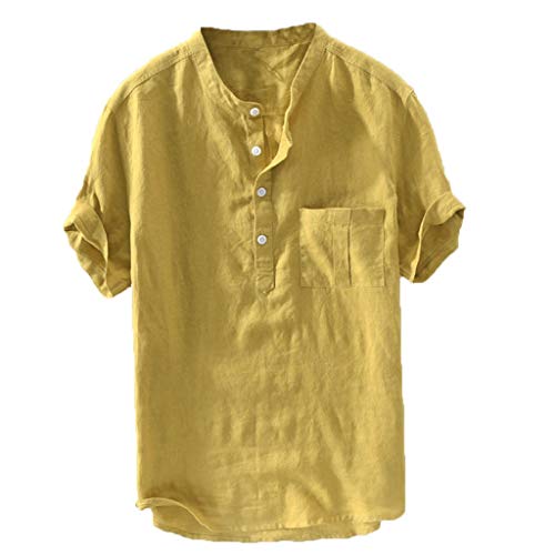 Modaworld Leinenhemd Herren Kurzarm Hemd Sommer Kurzarmhemd Shirt Regular fit Leinen Hemden Leichte Freizeithemd Loose Revers Sommerhemden Männer Einfarbig Shirts Tshirt Bluse von Modaworld