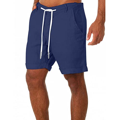 Modaworld Leinenshorts Herren Chinohose Freizeithosen Baumwolle und Leinen Kurze Hose Sommerhose Einfarbig Knielänge Strand-Shorts Sommer Dünn Cargohose mit Tunnelzug Sport Shorts Chinohose von Modaworld