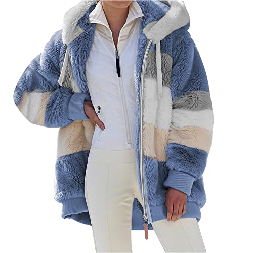 Modaworld Teddyfleece Jacke Damen Kuscheljacke Flauschig Teddy Fleecejacke Lang Kuschelfleece Jacke Mädchen Plüschmantel Winterjacke mit Kapuze Kuschelige Sweatjacke mit Teddyfutter von Modaworld