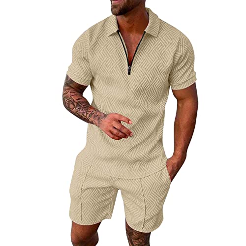 Trainingsanzug für Herren 2 Teiliges Sommer Sportanzug Outfit Sport Set Kurzarm T-Shirts + Kurze Hose Freizeitanzug Business Polo Hemd mit Revers Mode Männer Casual Sporthose von Modaworld