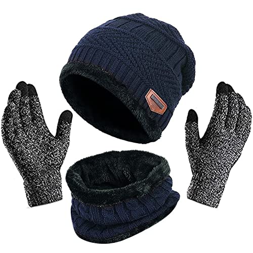 Wintermütze Schal Touchscreen Handschuhe Set - Unisex Beanie Strickmütze Winterschal Thermo Handschuhe Fleecefutter Warme Knit Hut Loop Schal Rutschfeste Handschuhe für Herre Ski 3-in-1 Winter-Set Wintermütze Schal Touchscreen Handschuhe Set - Unisex Beanie Strickmütze Winterschal Thermo Handschuhe Fleecefutter Warme Knit Hut Loop Schal Rutschfeste Handschuhe für Herre Ski 3-in-1 Winter-Set von Modaworld