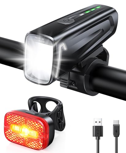 Mohard Fahrradlicht Set, 60Lux Superhelles Fahrradlicht Vorne & Rücklicht, StVZO Zugelassen Fahrrabeleuchtung, IPX5 Wasserdicht Fahradlichterset LED USB Wiederaufladbare für Nachtfahrten/Camping/Helm von Mohard