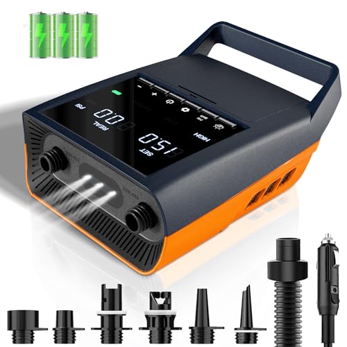 Mojimdo 13500mAh Elektrische SUP Pumpe, 20PSI Wiederaufladbare Luftpumpe, Notstrom und Notlicht, Auto-Off, 12V DC & Typ-C, mit 6 Düsen, für Stand Up Paddle Boards, Kajaks, Zelte, Matratzen Mojimdo 13500mAh Elektrische SUP Pumpe, 20PSI Wiederaufladbare Luftpumpe, Notstrom und Notlicht, Auto-Off, 12V DC & Typ-C, mit 6 Düsen, für Stand Up Paddle Boards, Kajaks, Zelte, Matratzen von Mojimdo