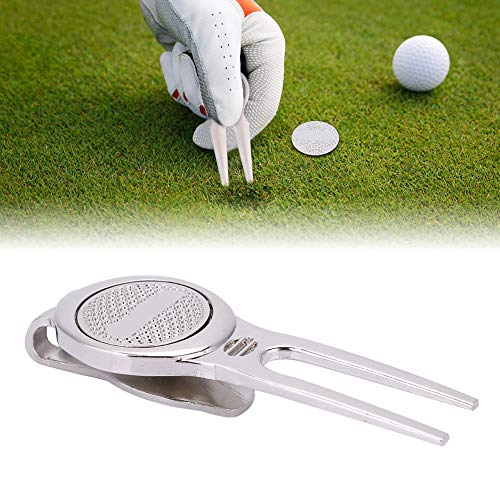 Pitchgabel Golf, Golf Reparatur Pitchgabel, Golf Divot Werkzeug Aus Stilvollem Zinklegierungs, 65×28,5×9mm, mt Magnetischem, Zum Ausbessern von Pitch-Marken, Markieren Golfballsm(D103 Silber)(Type A) von Mokernali