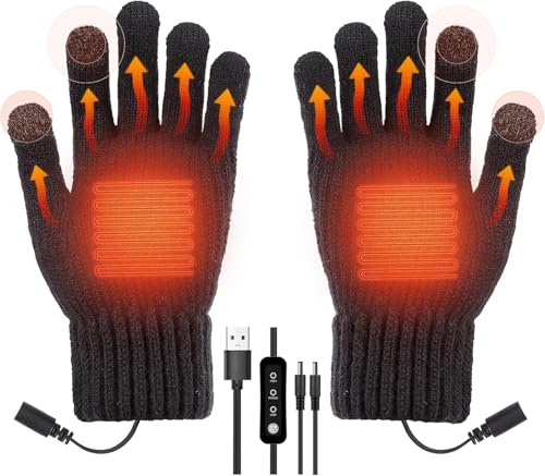 USB Beheizte Handschuhe, Doppelseitig Beheizte Strickwolle USB Handwärmer Handschuhe mit Touchscreen Finger & 3 Einstellbare Temperatur Waschbar Laptop Handschuhe von Mokeum