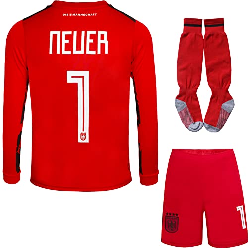 Mokiss Deutschland Neuer Kinder Torwart Trikot Fußball #1, Neu Saison, Shorts Socken Torwarttrikot (Rot (Langarm),24) von Mokiss