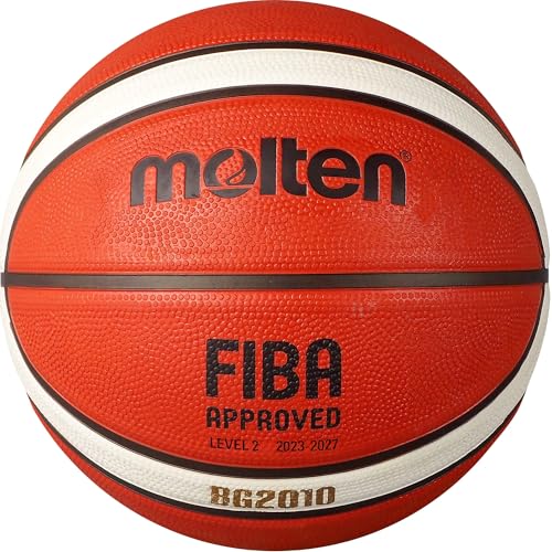 Molten BG2010 Basketball, Indoor/Outdoor, FIBA-zugelassen, Premium-Gummi, tiefer Kanal, Größe 6, Orange/Elfenbein, geeignet für Jungen im Alter von 12, 13, 14 Jahren und Mädchen im Alter von 14 Jahren von Molten