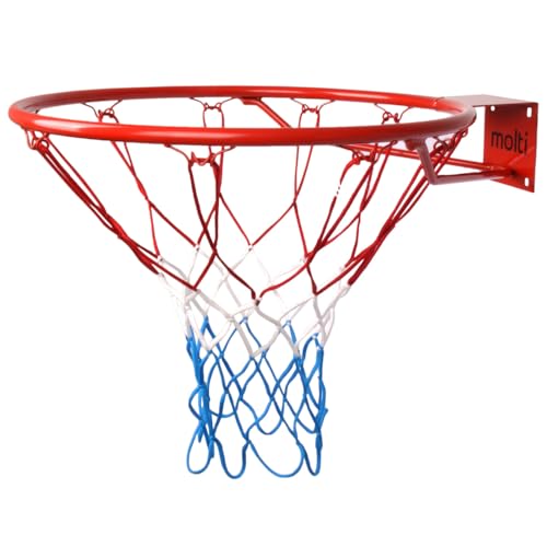 molti Basketballkorb Ø45 cm / 37cm HangRing Basketball Basketballring mit Netz und Befestigungsschrauben Outdoor + 4 Befestigungsschrauben (Rot, 45cm) von molti