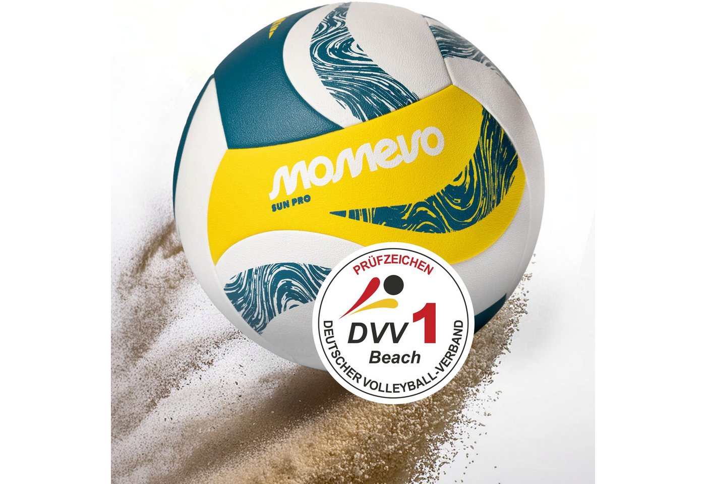 Momevo Beachvolleyball Momevo SunPro DVV1 zertifiziert - Profi Ball blau gelb Momevo Beachvolleyball Momevo SunPro DVV1 zertifiziert - Profi Ball blau gelb von Momevo