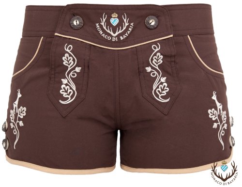 Monaco Di Bavaria Damen Hotpants, Tracht, Lederbadehose, Freizeithose, Badelederhose (braun, L) von Monaco Di Bavaria