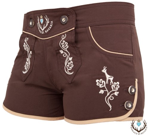 Monaco di Bavaria Damen Hotpants, Tracht, Lederbadehose, Freizeithose, Badelederhose (braun, M) von Monaco di Bavaria