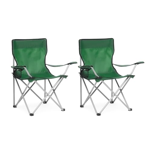 Mondeer Klappbarer Campingstuhl 2er Set, Angelstuhl mit Armlehnen und Getränkehalter und Tragetasche für Outdoor Camping Garten Strand Terrasse, Grün von Mondeer