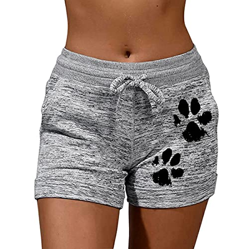 MoneRffi Kurze Hosen Damen Shorts Sommer Sportshorts Kurze Sporthose Sweatshorts Leichte Luftige Jogginghose Stretch Sweat Shorts Dreiviertel Hose(Light Gray，M) von MoneRffi